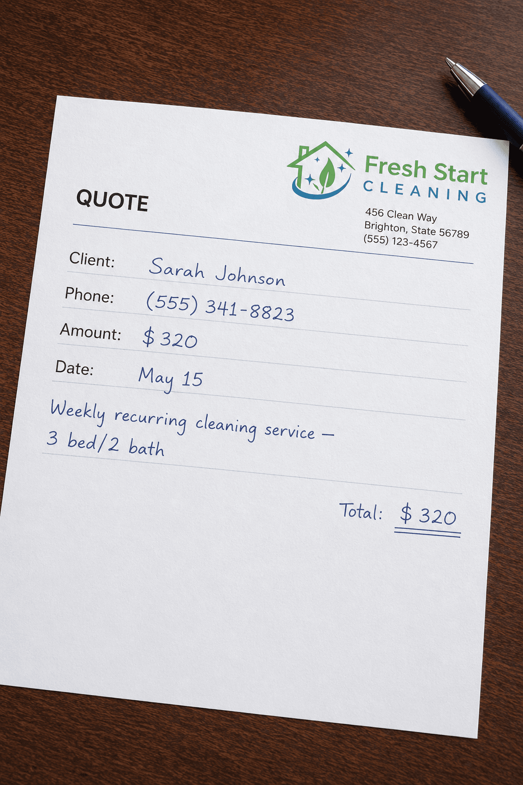 Sample cleaning quote