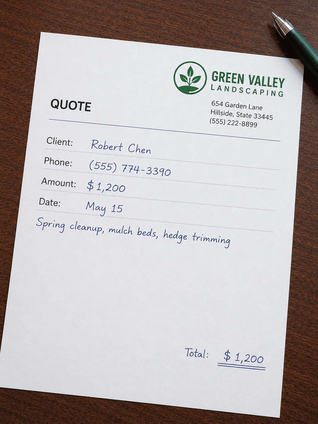 Sample landscaping quote