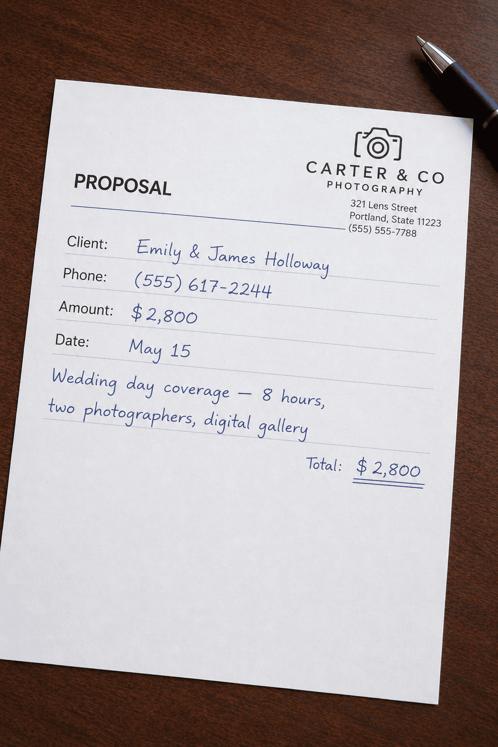 Sample photography proposal